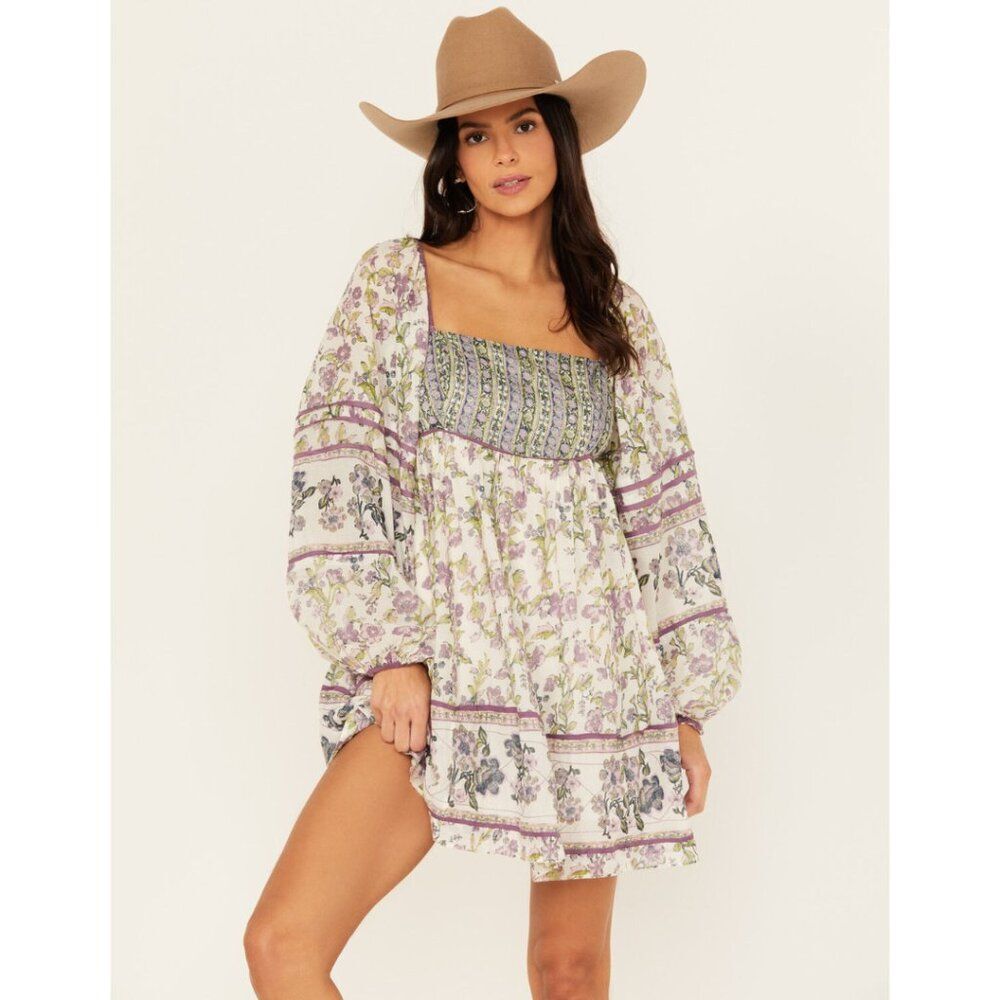 Free People Border Endless Afternoon Mini Dress Ivory Combo NWT Size XS Boho